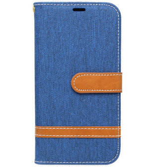 ADEL Kunstleren Book Case hoesje voor Samsung Galaxy J3 (2015)/ J3 (2016) - Stoffen Design Blauw -