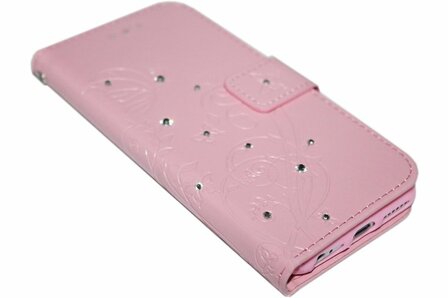 Roze vlinder diamanten hoesje iPhone 6(S) Plus