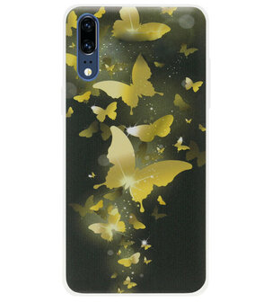 ADEL Siliconen Back Cover Softcase Hoesje voor Huawei P20 - Vlinder Goud