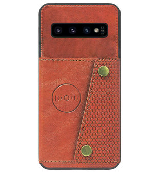 ADEL Kunstleren Back Cover Pasjeshouder Hoesje voor Samsung Galaxy S10 - Bruin