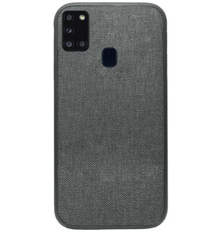 ADEL Siliconen Back Cover Softcase Hoesje voor Samsung Galaxy A21s - Stoffen Textiel Grijs