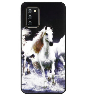 ADEL Siliconen Back Cover Softcase Hoesje voor Samsung Galaxy A02s - Paarden Wit