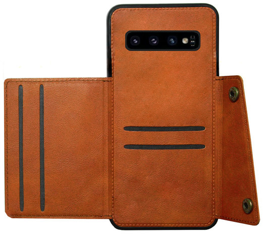 ADEL Kunstleren Back Cover Pasjeshouder Hoesje voor Samsung Galaxy S10 - Bruin