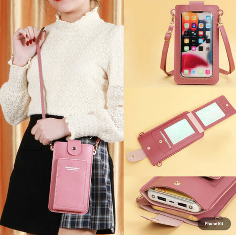 ADEL Telefoontasje Pasjeshouder Touchscreen-functie Crossbody Universeel - Roze