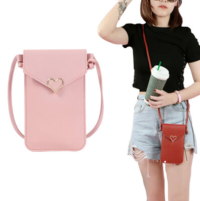 ADEL Telefoontasje Pasjeshouder Hartje Crossbody Universeel - Roze